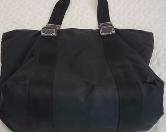 Authentic Longchamp Black leather and  Nylon Hobo Shoulder Bag tote