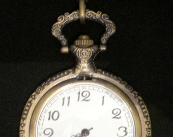 Antiqued Gold Tone Quartz Pocket Watch with Fob