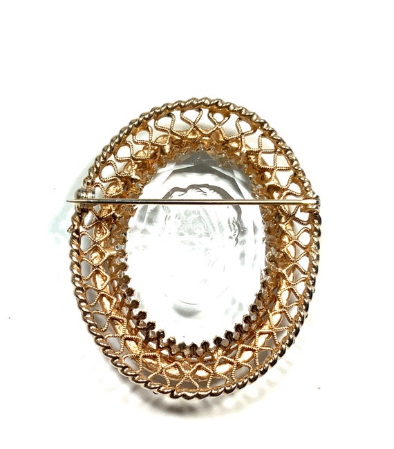 Beautiful Clear faceted Glass Cameo Brooch surrou… - image 4