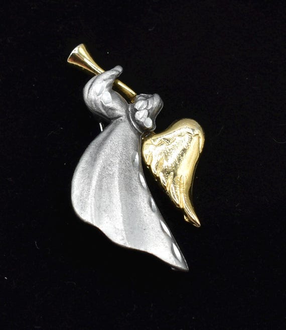 Vintage Gold and Pewter Angel with Trumpet pin