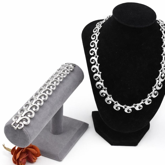 Signed Kramer Silver Tone Scroll Link Necklace Br… - image 1