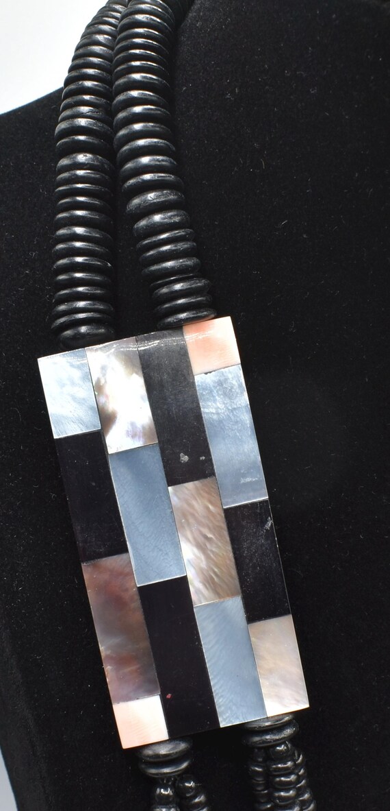 Statement necklace with various shell, black Puka… - image 6