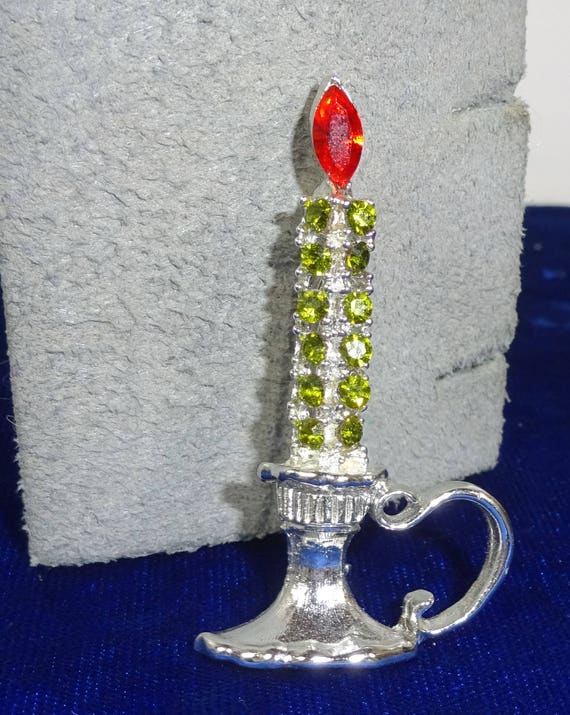Rare Dodds Signed Christmas Candle brooch, Green … - image 3