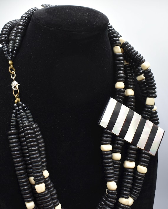 Statement necklace with MOP shell black puka and … - image 4
