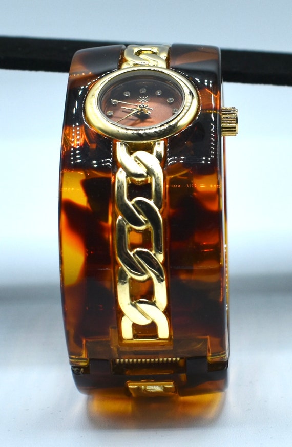 Tortoiseshell style watch bracelet japan movt tor… - image 7