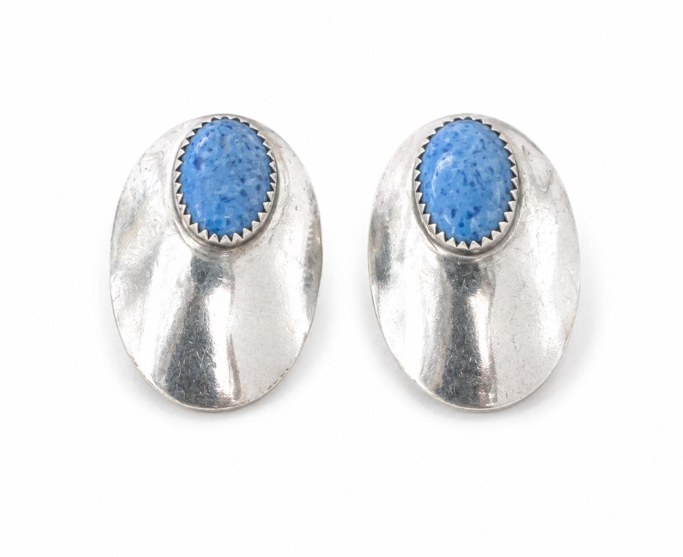 ILoveArizona♡Navajo＆Karen♡Antiqueシルバーピアス Navajo J Roybal Turquoise Sterling Silver Earrings Signed Native