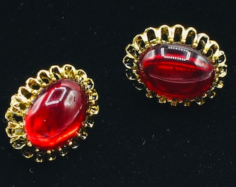 Red glass earrings gold plated Red for Christmas lever backs