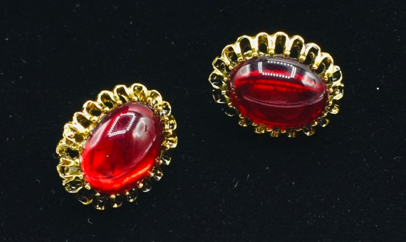 Red glass earrings gold plated Red for Christmas … - image 1