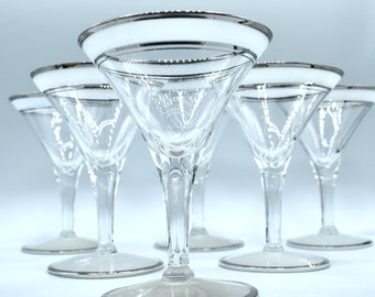 Art Deco Stemmed Martini Barwear Platinum Lines and smoked glass