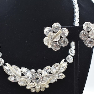 Spectacular Weiss Rhinestone Wedding Necklace Earrings, Weiss Evening Wear, all clear rhinestones, Anniversary necklace, necklace set