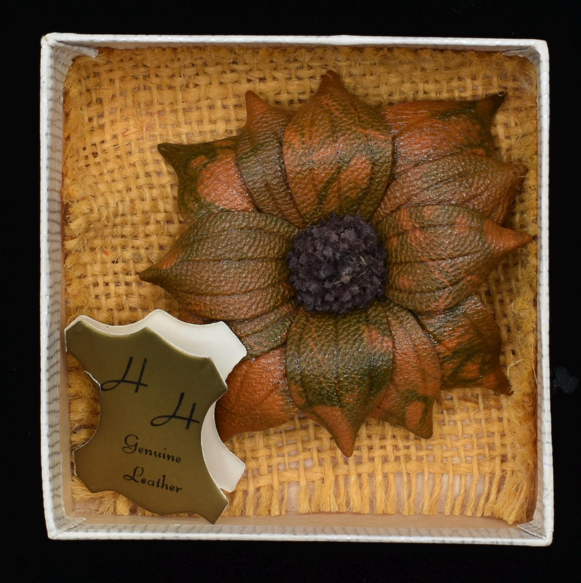 Hinterland Leather Flower Brooch: Vintage Floral Pin, Handmade