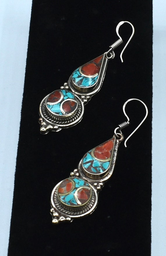Tibetan Earrings Jewelry Coral and Turquoise Signe