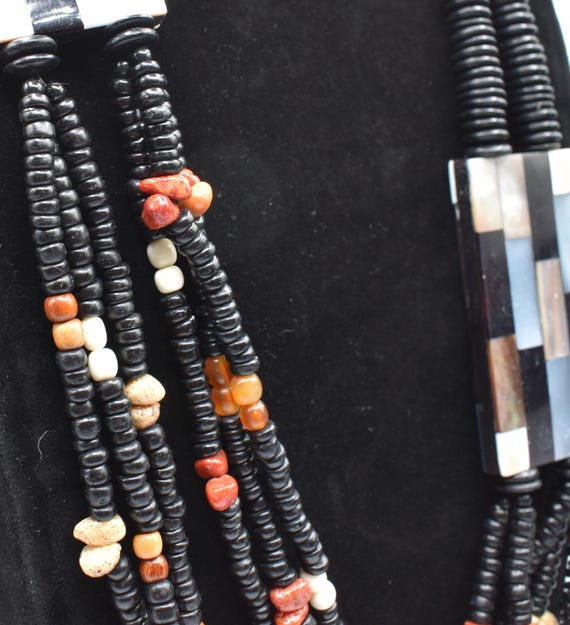 Statement necklace with various shell, black Puka… - image 7