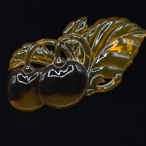 Bakelite Brooch Translucent amber cherries Figural brooch