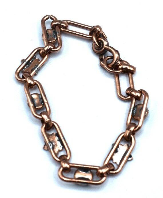 Signed Solid Copper Turquoise link bracelet - image 4