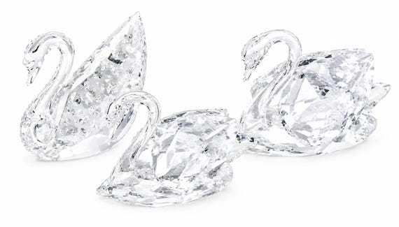 Vintage Swarovski Crystal Swan Trio – Austrian Figurine Set With