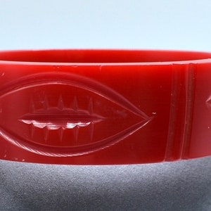 Red Bakelite Bangle thick and Wide Carved Bakelite Bangle