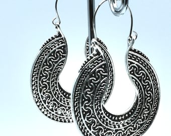 Boho style dangle hoop earrings silver disc earrings