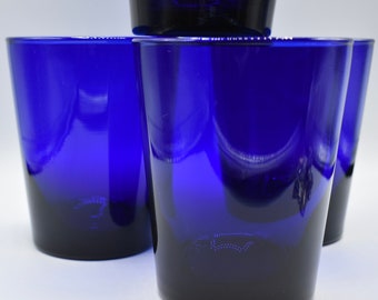 Cobalt barware low ball glasses Mid-Century Modern glassware 10 Oz 4” tall