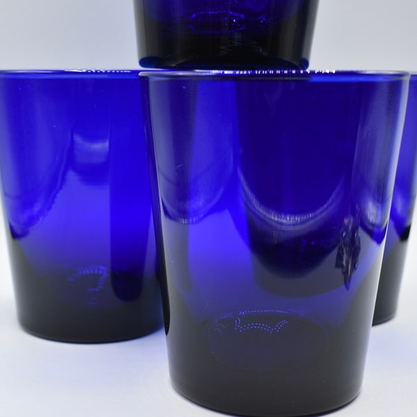 Cobalt barware low ball glasses Mid-Century Modern glassware 10 Oz 4” tall