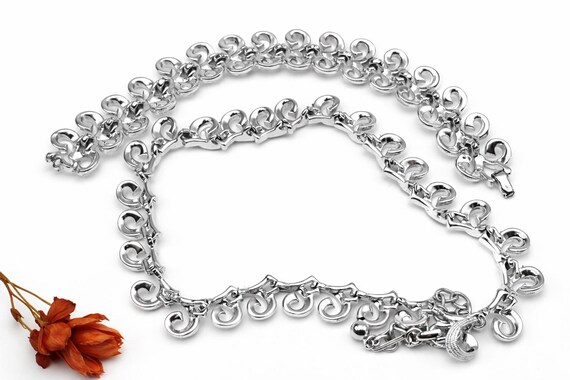 Signed Kramer Silver Tone Scroll Link Necklace Br… - image 4