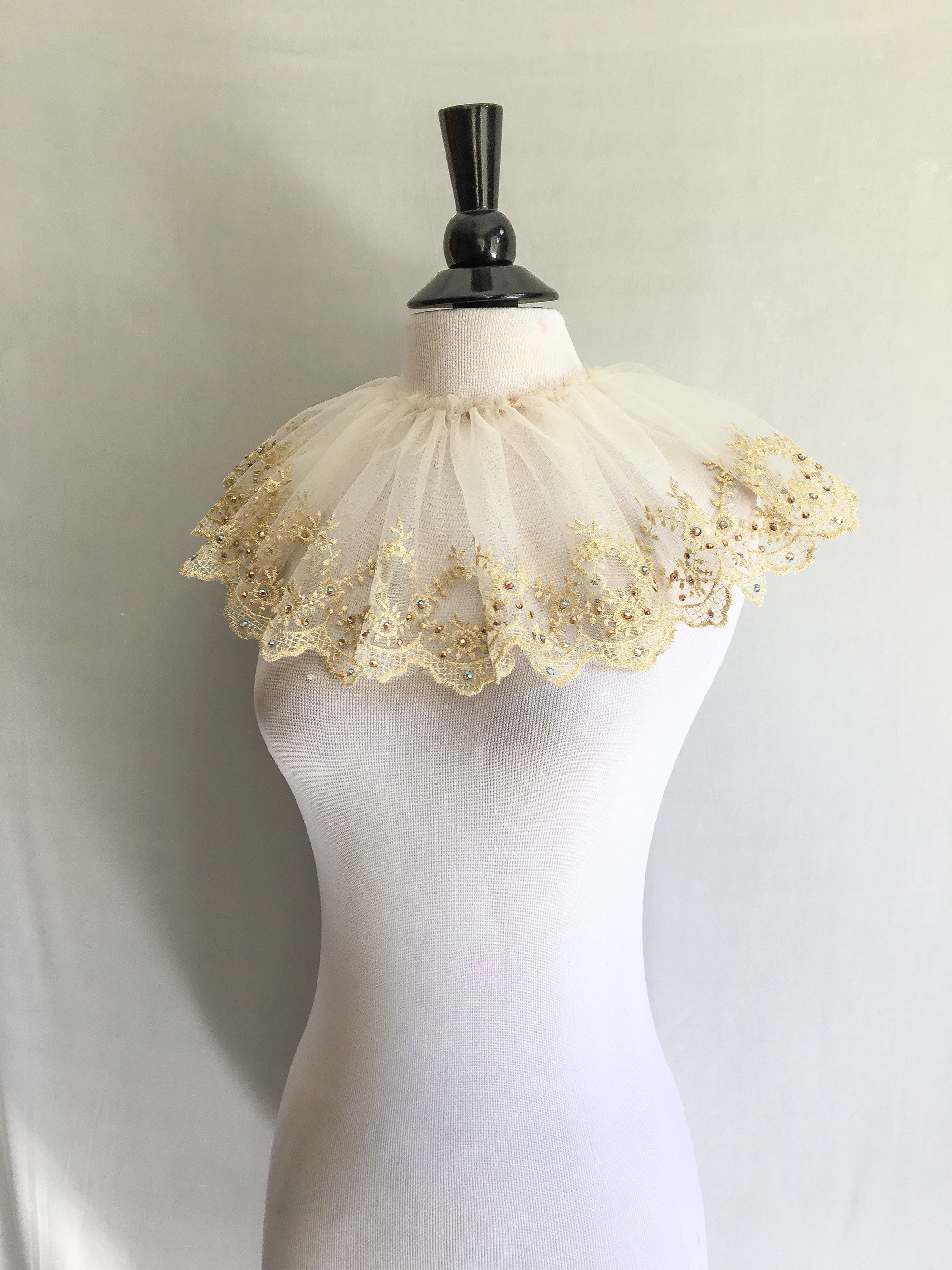 Lace Ruff / French Lace Ruffle Collar / White & Gold Lace Circus ...