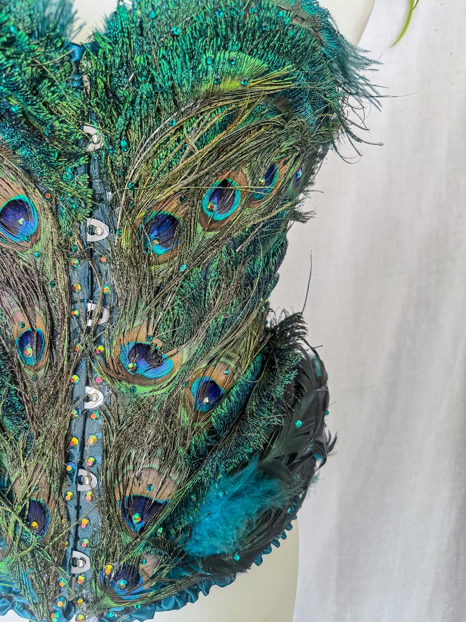 peacock feather corset dress Peacock Feather Couture Strapless Corset Full Length Dress