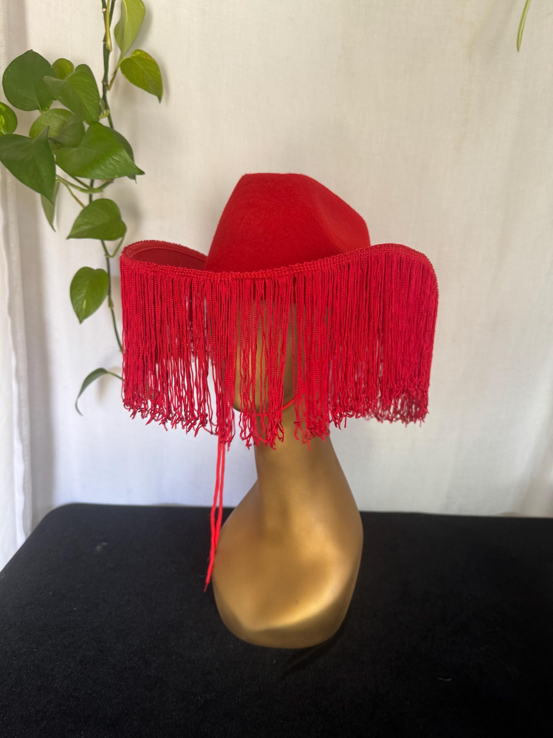 Womens Red Fringe Cowboy Hat / Red Custom Fringe / Tassel 