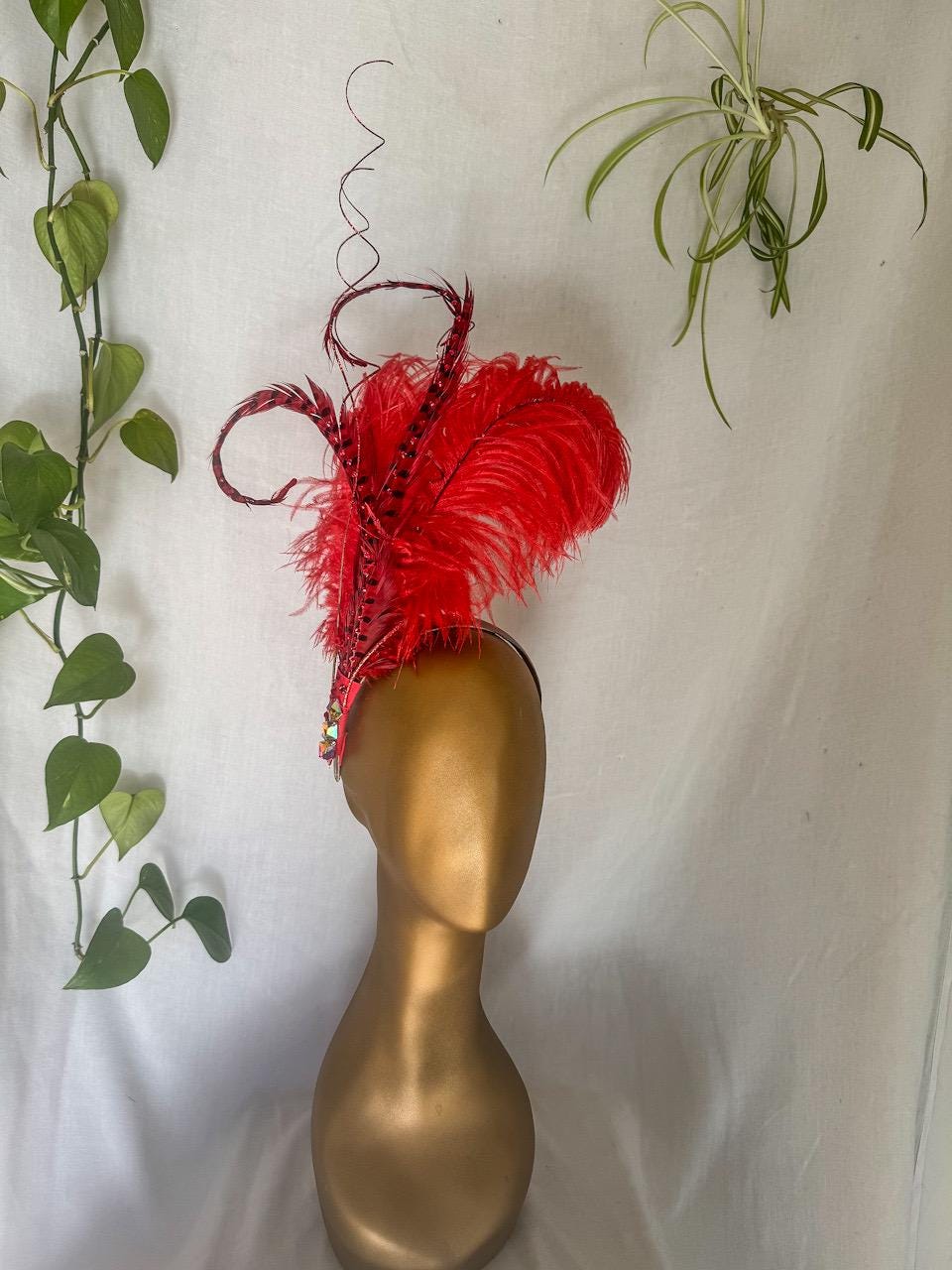 Red Showgirl Burlesque Feather Headpiece - Etsy display picture 2