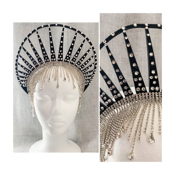 Crystal Starburst Halo Headband in Silver Dainty Silver Astronomer, Double Star Halo, Silver Headband  main image 2