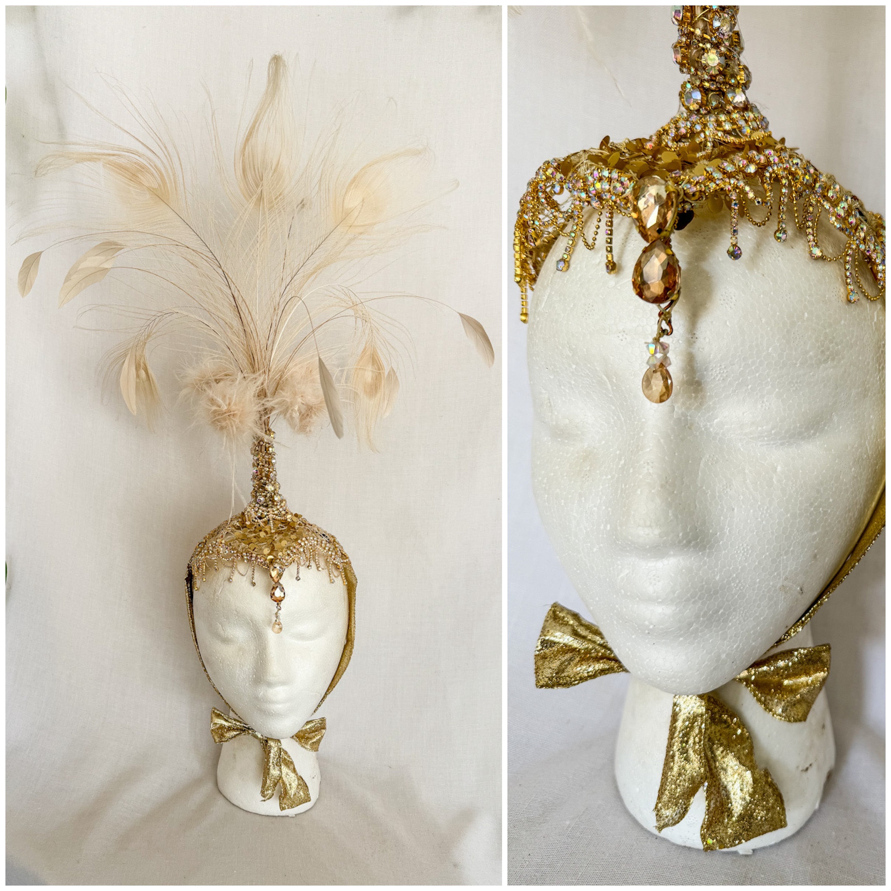 Showgirl Headdress / Small Lightweight Headdress with Sequins, Rhinestones, Feathers / Glamorous Elegant Petite Headdress Made In Any Color