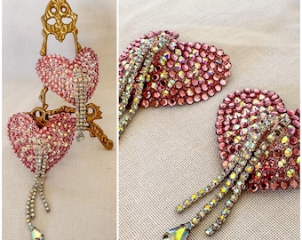 Baby Pink Crystal Heart Pasties W/ Crystal Fringe Tassels / Pink Crystal Heart Pasties W/ Crystal Fringe Tassels