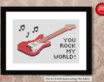 You rock my world - Guitar PDF cross stitch pattern