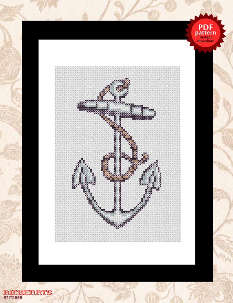 Anchor PDF cross stitch pattern Sailor and sea embroidery image 1