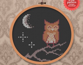 Night owl and the Moon - PDF cross stitch pattern