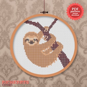 Happy sloth - PDF cross stitch pattern - a smiling and cute animal pattern!