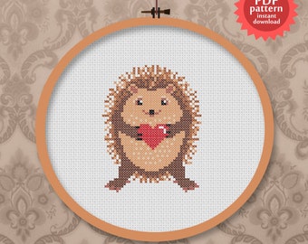 Cute hedgehog - woodland animal love - PDF cross stitch pattern
