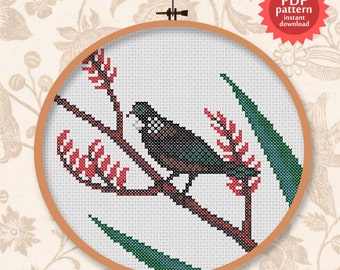 Tui - NZ Bird PDF cross stitch pattern