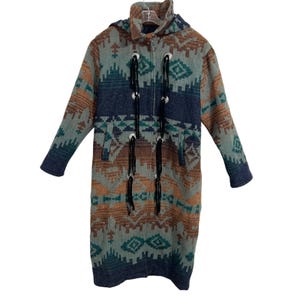 Vintage Woolrich Coat Women's Large Aztec Western Wool Duster USA Southwest Hood