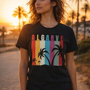 Algarve Palm Tree Beach T-Shirt - Casual Summer Tee | Perfect Gift
