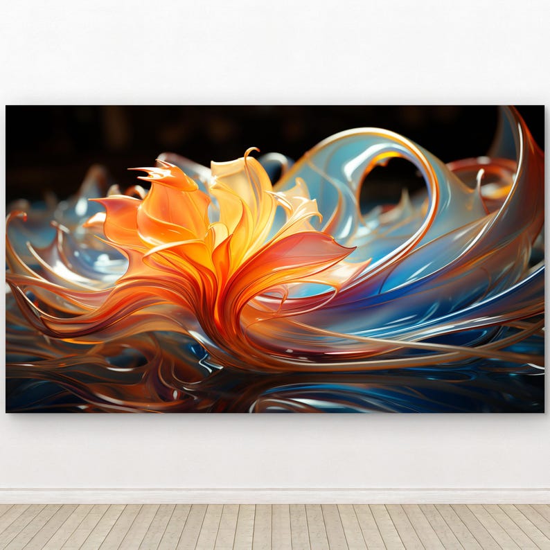 Orange Blue Abstract Glass Wall Art,extra Large Living Room,luxury Home ...