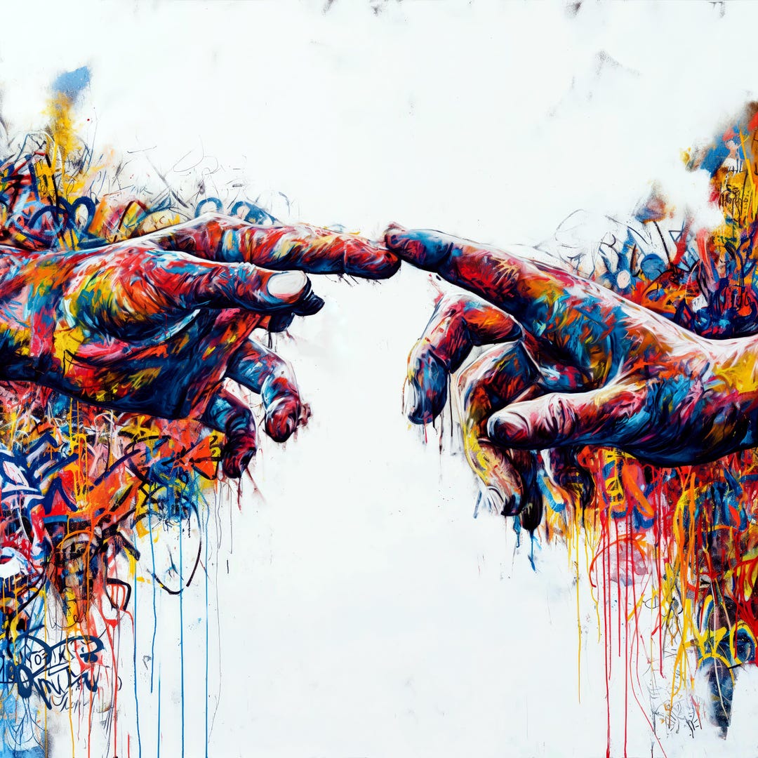 Graffiti Creation of Adam Tempered Glass Wall Art, Michelangelo Hands ...