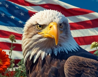American Bald Eagle & Flag Tempered Glass Wall Art: Patriotic Decor