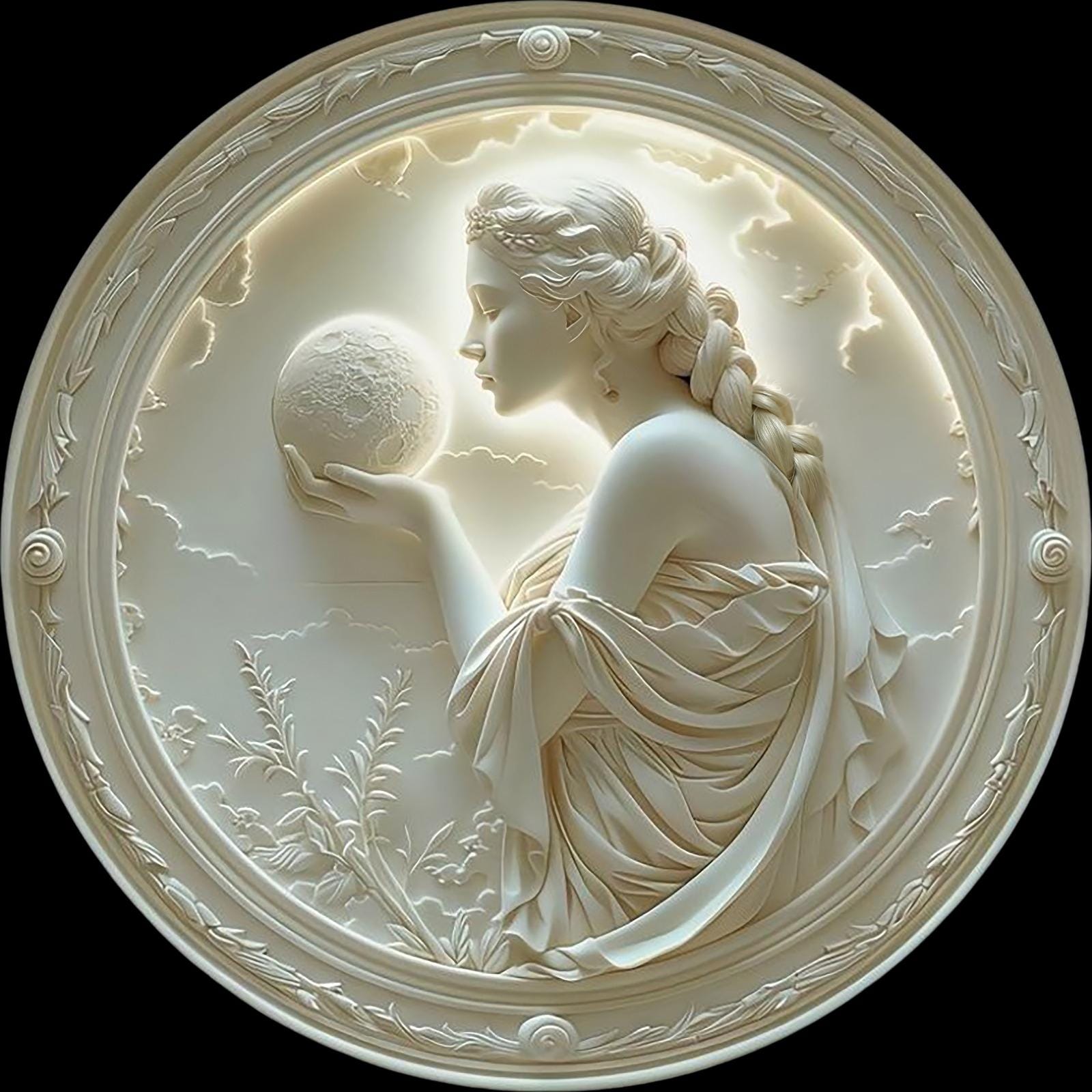 Moon Goddess Tempered Glass Wall Art, Embossed Female Figure, 3D