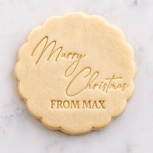 Personalized Merry Christmas Cookie Embosser Stamp: Custom Name Holiday Baking