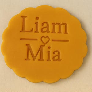 Personalized Couple Name Cookie Cutter Custom Two Names with Heart Embossed Fondant Stamp for Wedding Engagement Gift Favors