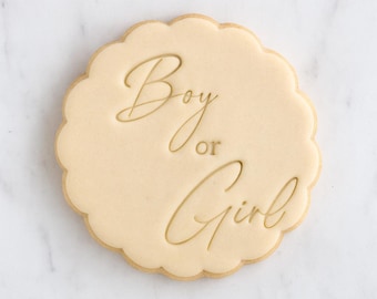 Boy or Girl Cookie Embosser Stamp: Elegant Gender Reveal Party Tool