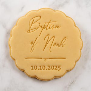 Personalized Baptism Cookie Stamp: Custom Name & Date Fondant Embosser