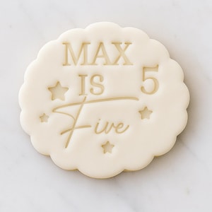 Personalized Birthday Age Cookie Cutter Custom Name and Number Embossed Fondant Stamp with Stars Design for Kids Party Favors