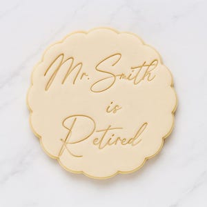 Personalized Retirement Cookie Stamp Custom Name Embosser for Retired Party Favors, Fondant Decorating Tool Gift